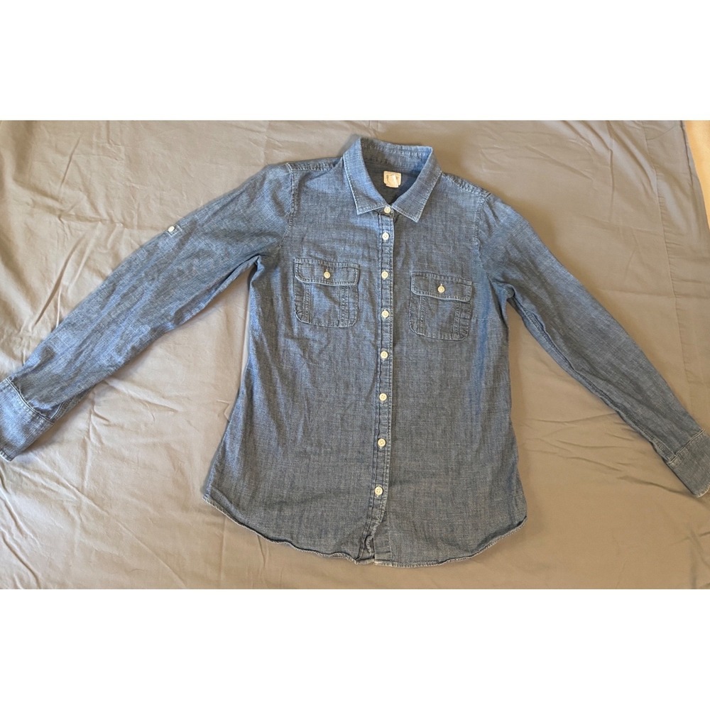 J. Crew Womens Chambray Cotton Button Down Shirt Blue Long Sleeve Size S RN77388 - Picture 2 of 7
